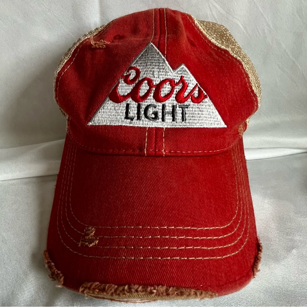 Coors Light Red Distressed Trucker SnapBack Hat
